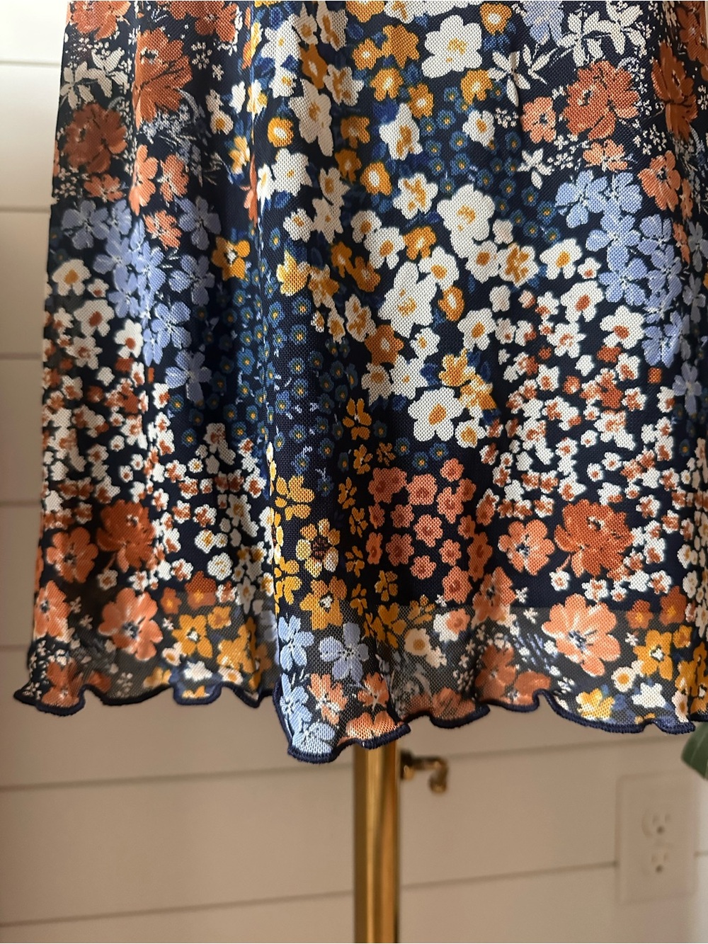 Floral Spaghetti-Strap Mini Dress in Navy and Rust Tones - Picture 5 of 8